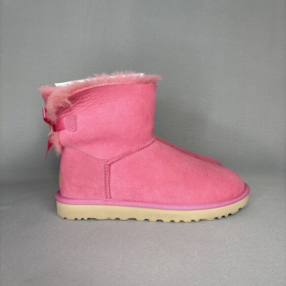 Womens UGG Boots Size 8 Bailey Bow Mini Pink Rose Suede Wool UGG Australia Shoes - Picture 8 of 16